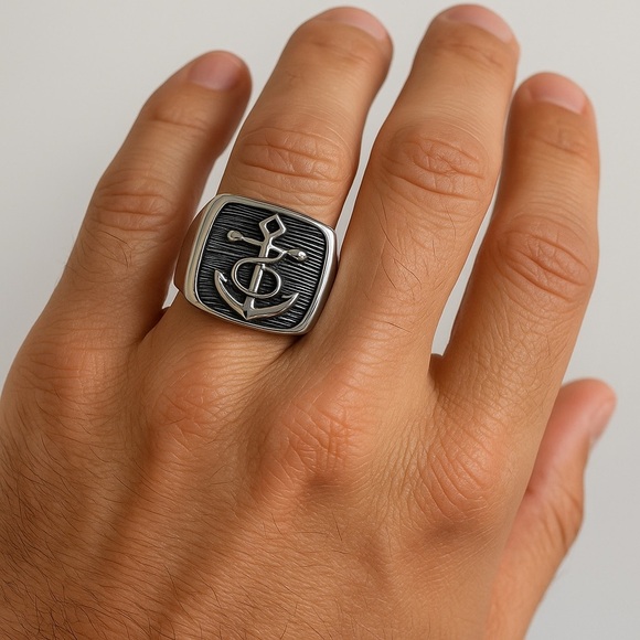 1517- Nautical Anchor Handmade Men's Ring Size 9 NWT - Picture 1 of 7